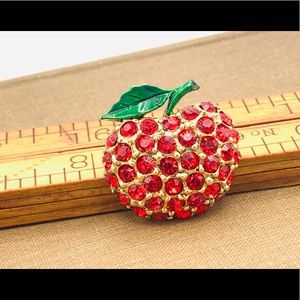 Juicy red vintage apple brooch pin rhinestones